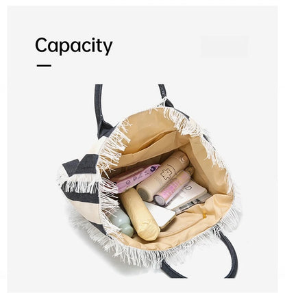 European and American Letters Tassel Canvas Bag Arge Capacity Handbags Travel Women Beach Tote Bag Fashion Casual Shopping Bags