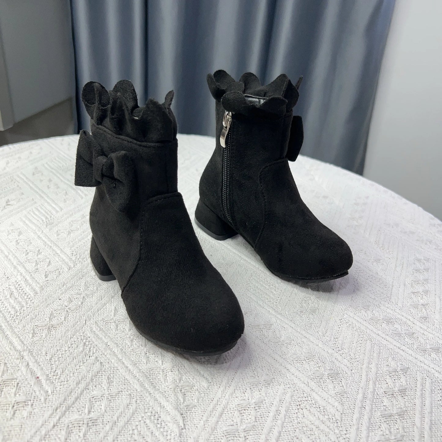 Spring Autumn Bow Girls Fashion Toddler Boots PU Leather Low Heel Kids Princess Boots Party Zip Children Ankle Baby Girl Shoes