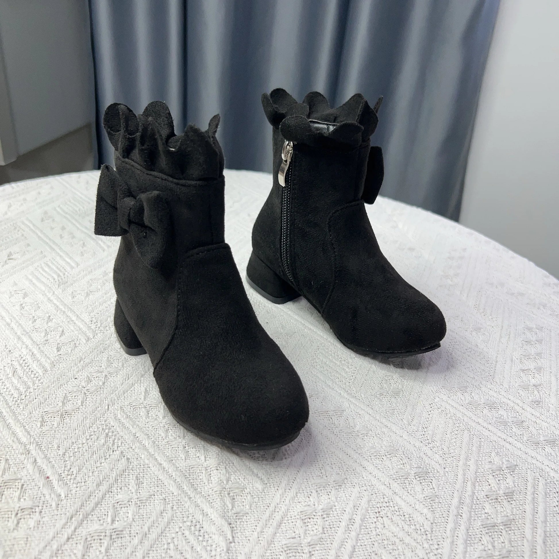 Spring Autumn Bow Girls Fashion Toddler Boots PU Leather Low Heel Kids Princess Boots Party Zip Children Ankle Baby Girl Shoes