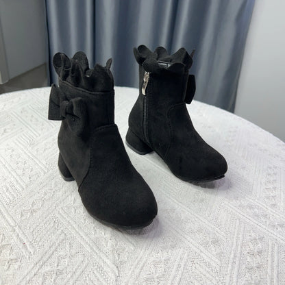 Spring Autumn Bow Girls Fashion Toddler Boots PU Leather Low Heel Kids Princess Boots Party Zip Children Ankle Baby Girl Shoes