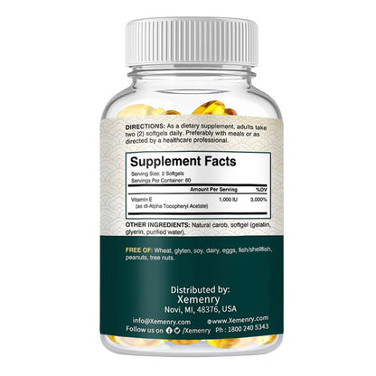 Vitamin E Capsules - Facial Care, Skin, Heart Health, Anti-Aging, Antioxidant