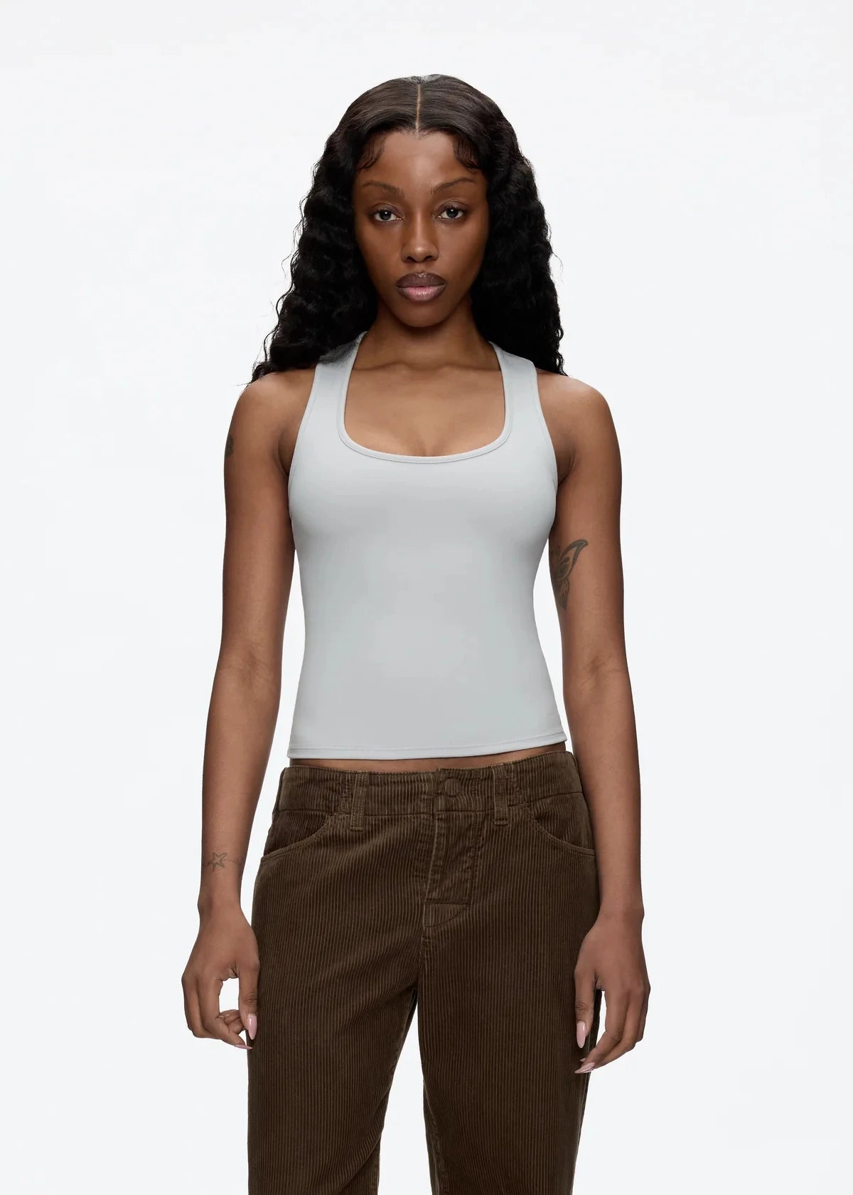 Tank Classic X-shaped Backless Baby Blue and Misty Gray Multi-color Comfortable Elastic Waist Tight Fit Backless Top