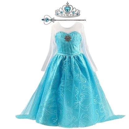 Elsa Dress for Girls 3-10Y Birthday Role Elsa Princess Dress For Kids Halloween 2024 Carnival Easter Party Cosplay Girls Costume Z006-P0009