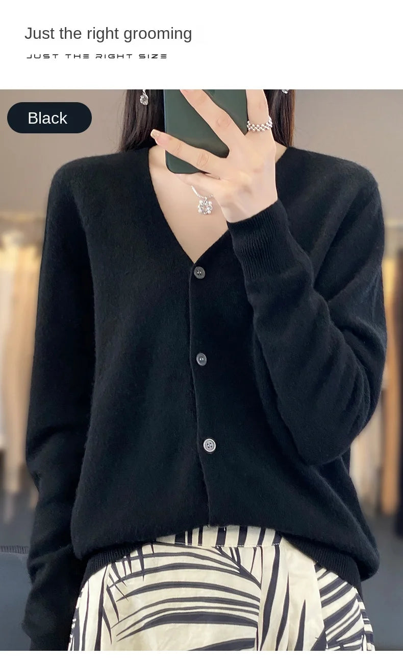 100 Merino Wool Knitted V-neck Sweater Women's Top Loose Korean Version Fashionable Versatile Autumn And Winter Cashmere Sweater