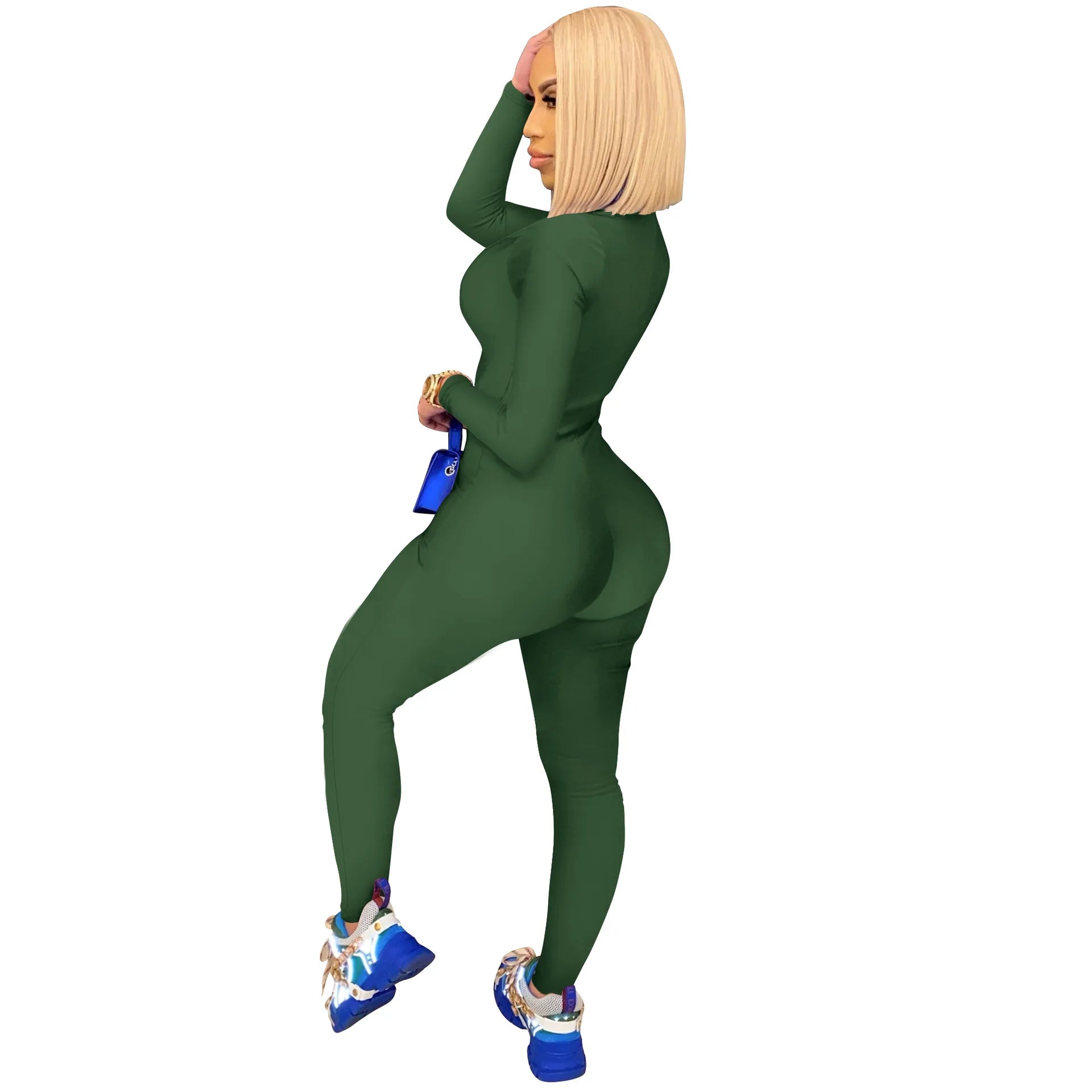 Women's Bodycon One-piece Jumpsuit Long Sleeved Big Zipper Female Casual Sport Workout Skinny Activity Wear Overalls Tops Badiee Stylez