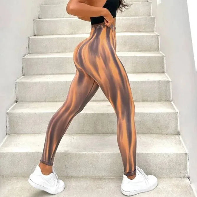 Sexy Women High Waist Leggings Gym Workout Fitness Female Yoga Leggings Seamless Sports Running Pants Brown