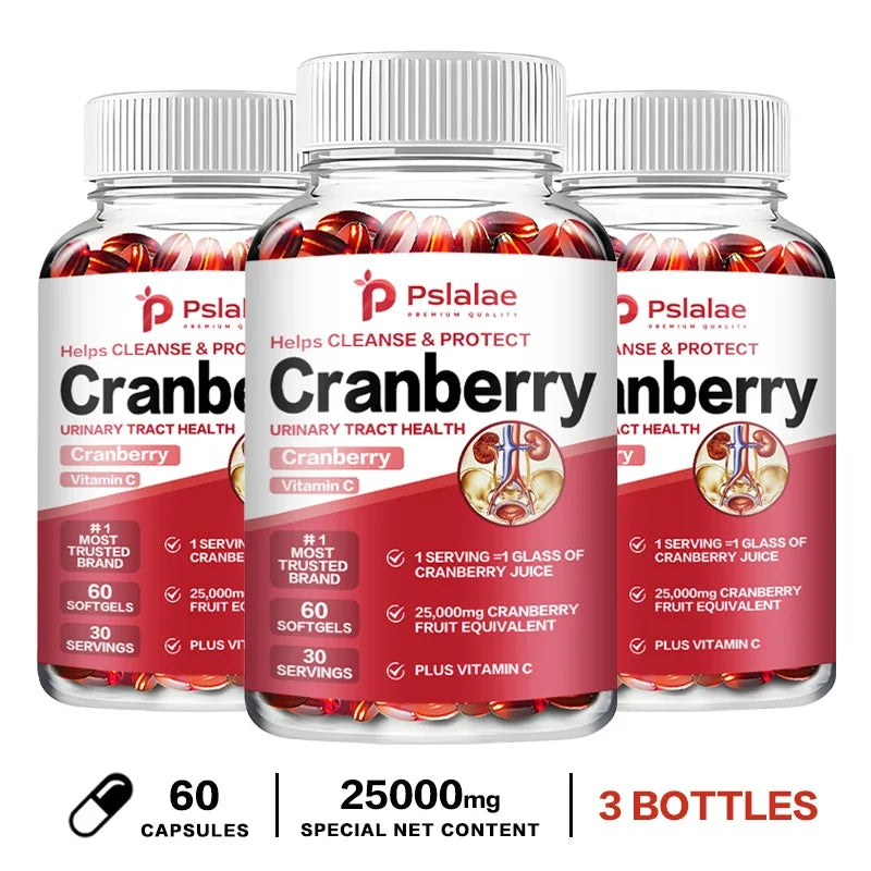 Organic Cranberry Capsules - Rich Vitamin C, Healthy Bladder, Fast Detoxification, Supports Urinary System Health, Antioxidant 60 Capsule-3bottles