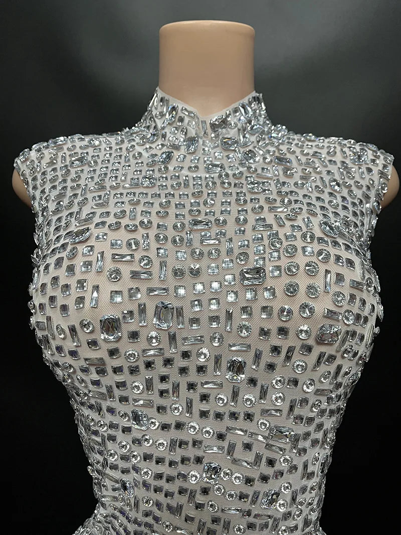 Sexy Full Drill Elastic Slim Fit Sleeveless Long Dress - Hip Wrap, For Host Stage Catwalk & Engagement Evening High-Slit Dresses Badiee Stylez