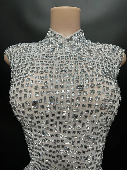 Sexy Full Drill Elastic Slim Fit Sleeveless Long Dress - Hip Wrap, For Host Stage Catwalk & Engagement Evening High-Slit Dresses Badiee Stylez