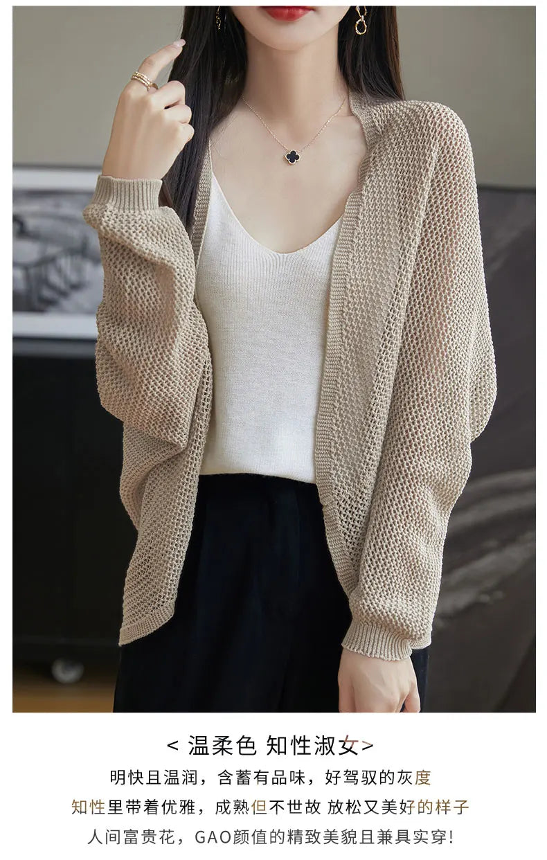 2025 New Hollow Out Loose Knit Cardigan Women Openwork Linen Shawl Summer Kimono Style Unique Cape Shawl Sweater Shrug Top