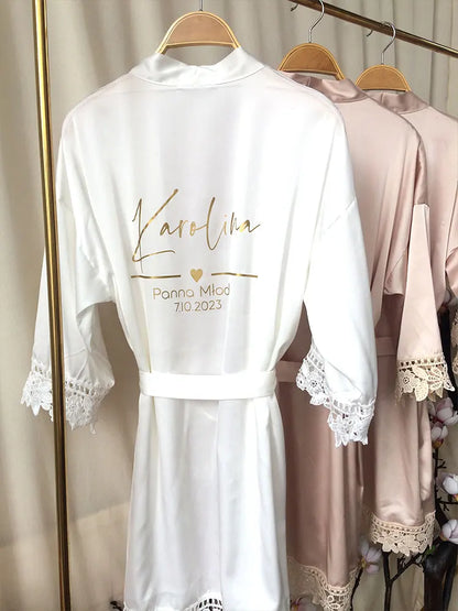 Customized Summer Lace Sleepwear Bride&Bridemaid Wedding Robe Personalized Gown Champagne Kimono Silk Bathrobe Satin Night Dress
