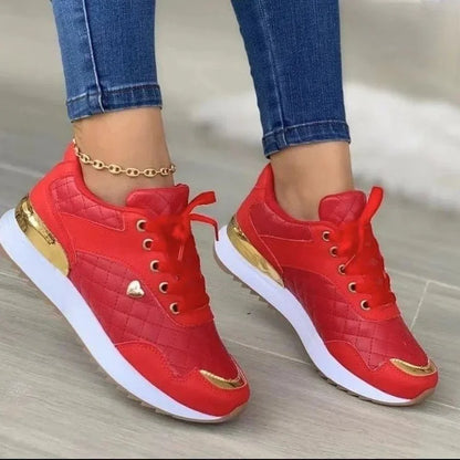2023 Women Sneakers Mesh Patchwork Lace Up Ladies Flats Outdoor Running Walking Shoes Comfortable Breathable Female Footwear Red