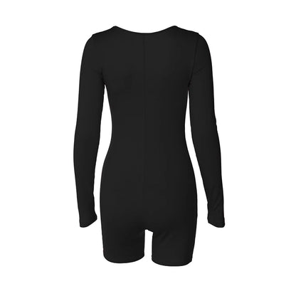 Sexy Autumn Playsuits Women New 2024 Skinny Solid Fashion Long Sleeves Slim Jumpsuits Elegant Lady Simple Basic Knitted Clothing