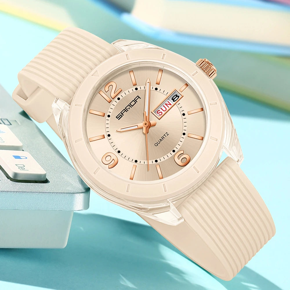 SANDA Quartz Watch for Women Waterproof Auto Date Week Elegant Luxury Ladies Wristwatch Waterproof Analog Women's Watches