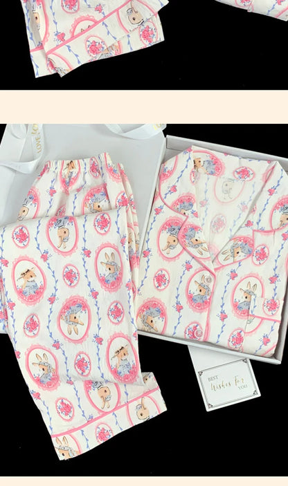 Spring and Autumn Women's New Cloud Cotton Pajamas Homewear Set Students Sweet Printing Long Sleeves Long Pants Pajamas Homewear