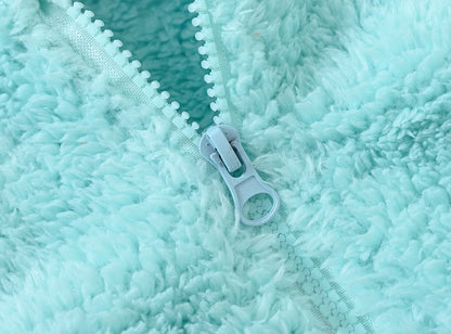 Girls woolen hooded coat solid color zipper coat children's winter clothes