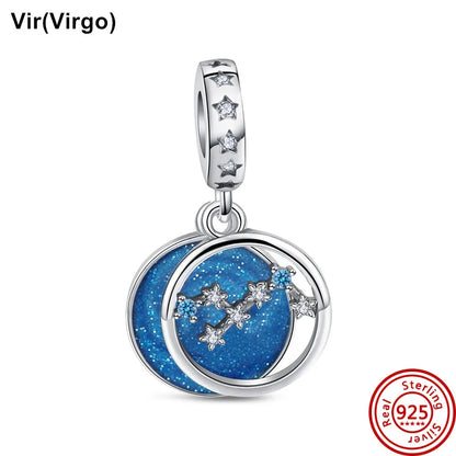Authentic 925 Sterling Silver Sparkling Aries Leo Scorpio 12 Zodiac Signs Constellation Charm Beads Fit Pantaro Bracelet Jewelry N456