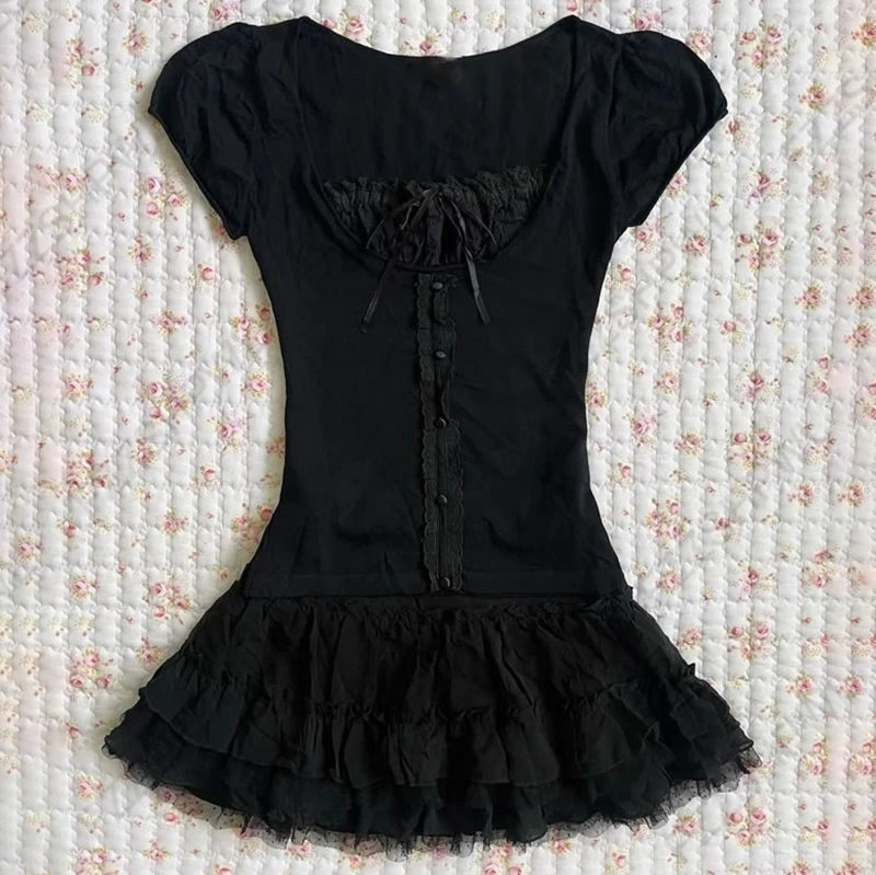 Harajuku Women Casual Chic Dress Sexy Slim Fit Chic Solid Color Bowknot Design Suspender Mini Dresses Y2K Gothic Rock Streetwear Hei 1