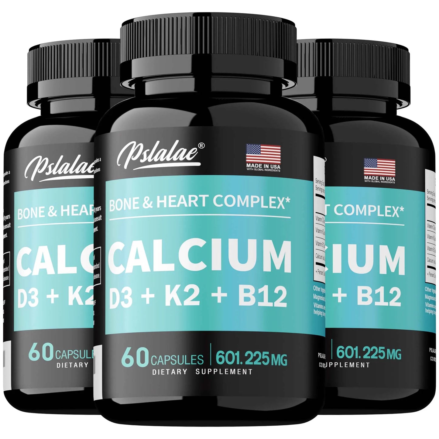 4-in-1 Calcium Supplement with Vitamin D3 K2 B12 - Supports Bones, Teeth, Heart and Immune System Function 60 Capsule-3bottles
