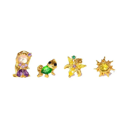 MIGGA 4pcs Cubic Zircon Cartoon Stud Earrings Set for Women Girls Gold/Silver Plated Crystal Jewelry T25