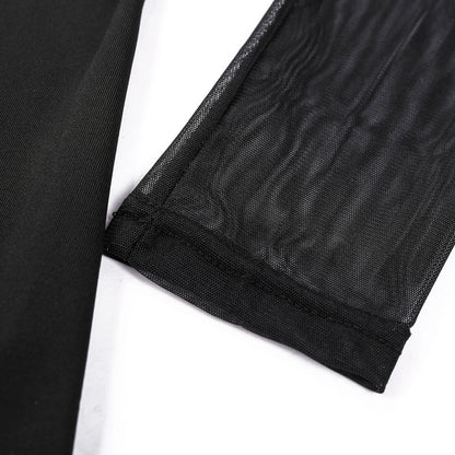 Women Hip Dress Solid Color Lace Mock Neck Long Sleeve See Through Mesh Dress for Cocktail Parties Bars Night Clubs