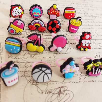 10pcs/lot Children's Cartoon Rings Candy Flower Animal Bow Shape Ring Set Mix Finger Jewellery Rings Kid Girls Toys Anillo