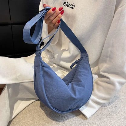 Women Crossbody Bag Casual Nylon Half Moon Shoulder Bags Large Capacity Lightweight Travel Women's Bag