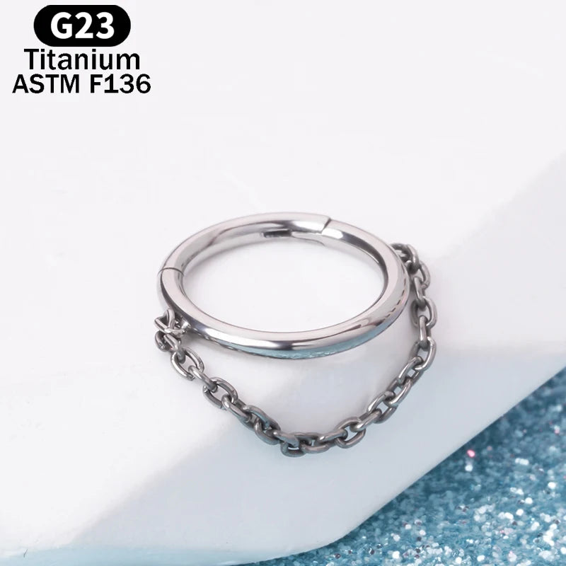 G23 Titanium Piercing Hoop Earring Dangling Chain Segment Ring Septum Clicker Ear Cartilage Helix Tragus Lobe Nose Body Jewelry Silver