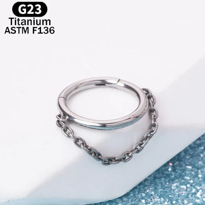 G23 Titanium Piercing Hoop Earring Dangling Chain Segment Ring Septum Clicker Ear Cartilage Helix Tragus Lobe Nose Body Jewelry Silver