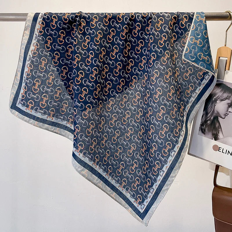 Fashion 70cm Cotton Square Scarf Women Floral Print Design Bandanas Lady Scarves Headband Accessories Handkerchief Hair QME186-01 65x65cm