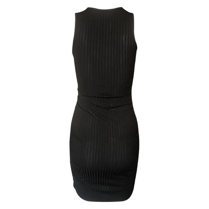 Sexy Stripes Thread Knitting Slim Bodycon Dress Women Sleeveless Solid Color Skinny Mini Dress Elegant Club Party Vestidos