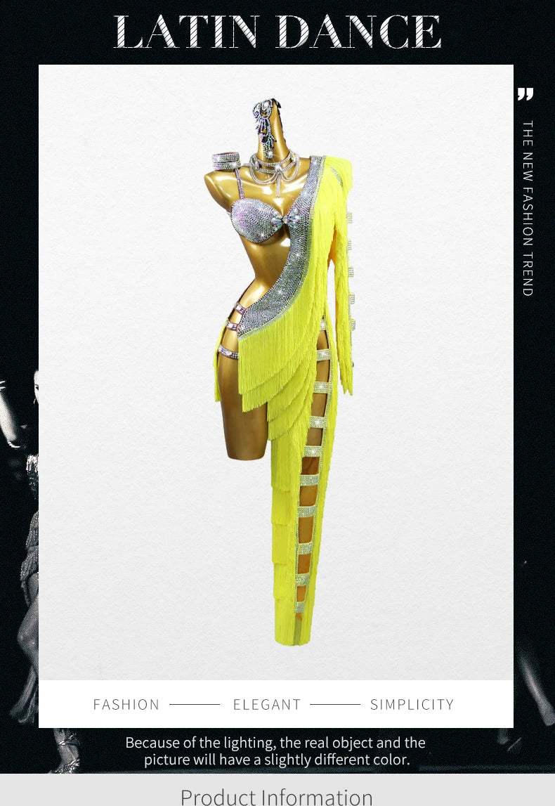 Womens Latin Dance Dress Midi Stage Clothes Elegant Prom Line Tassel Costume Girl Sport Suit Samba Party Practice Wear Customize Badiee Stylez