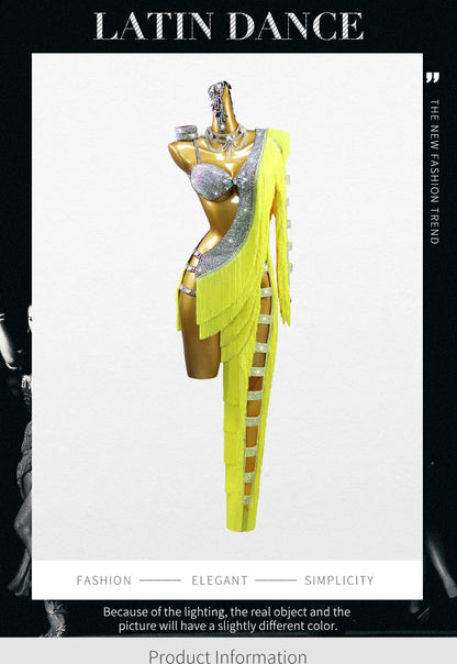 Womens Latin Dance Dress Midi Stage Clothes Elegant Prom Line Tassel Costume Girl Sport Suit Samba Party Practice Wear Customize Badiee Stylez