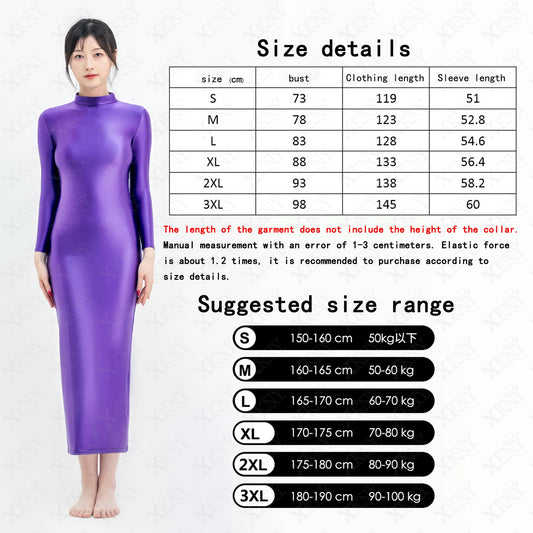 XCKNY Glossiness Series dress high neck long sleeve skirt silk longuette elastic silk tight skirt sports skirt sexy tight dress