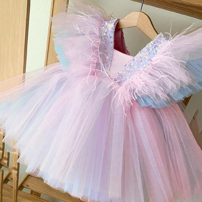 Fancy 12M Baby Sequins Tutu Gown Girl Sequin Bow 1st Birthday Princess Dress Flower Girl Costume for Wedding Party Summer Cloth