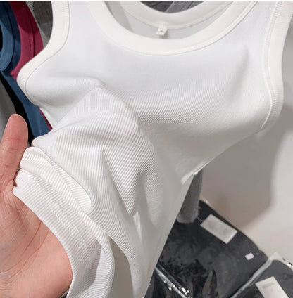 2025 Summer Women Sleeveless Tank Tops Fashion Crop Top O-neck Fitness Knitted Ribbed Vest Female Solid Camis Cropped Streetwear
