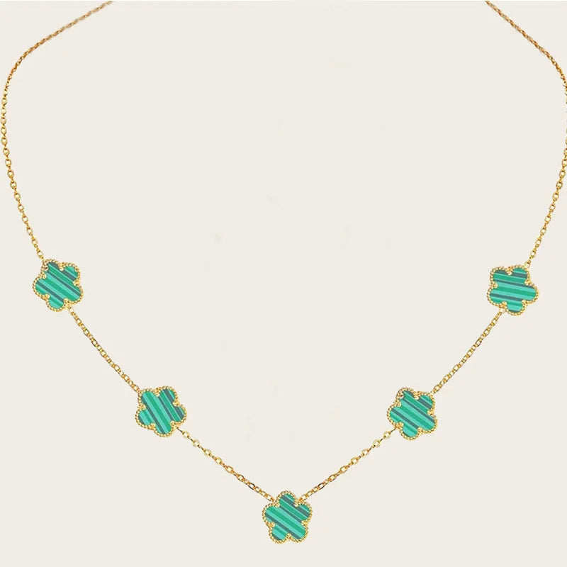 Stainless Steel Sets Earrings Necklace Bracelet Christmas Birthday Gifts Gold Plated Women's Double Sided Flower Elegant Fashion