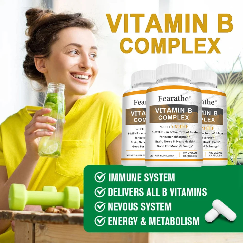 Vitamin B Complex Capsules, Containing Vitamins B1, B2, B3, B5, B6, B7, B9, B12, Help Enhance Energy and Immunity, Non-GMO