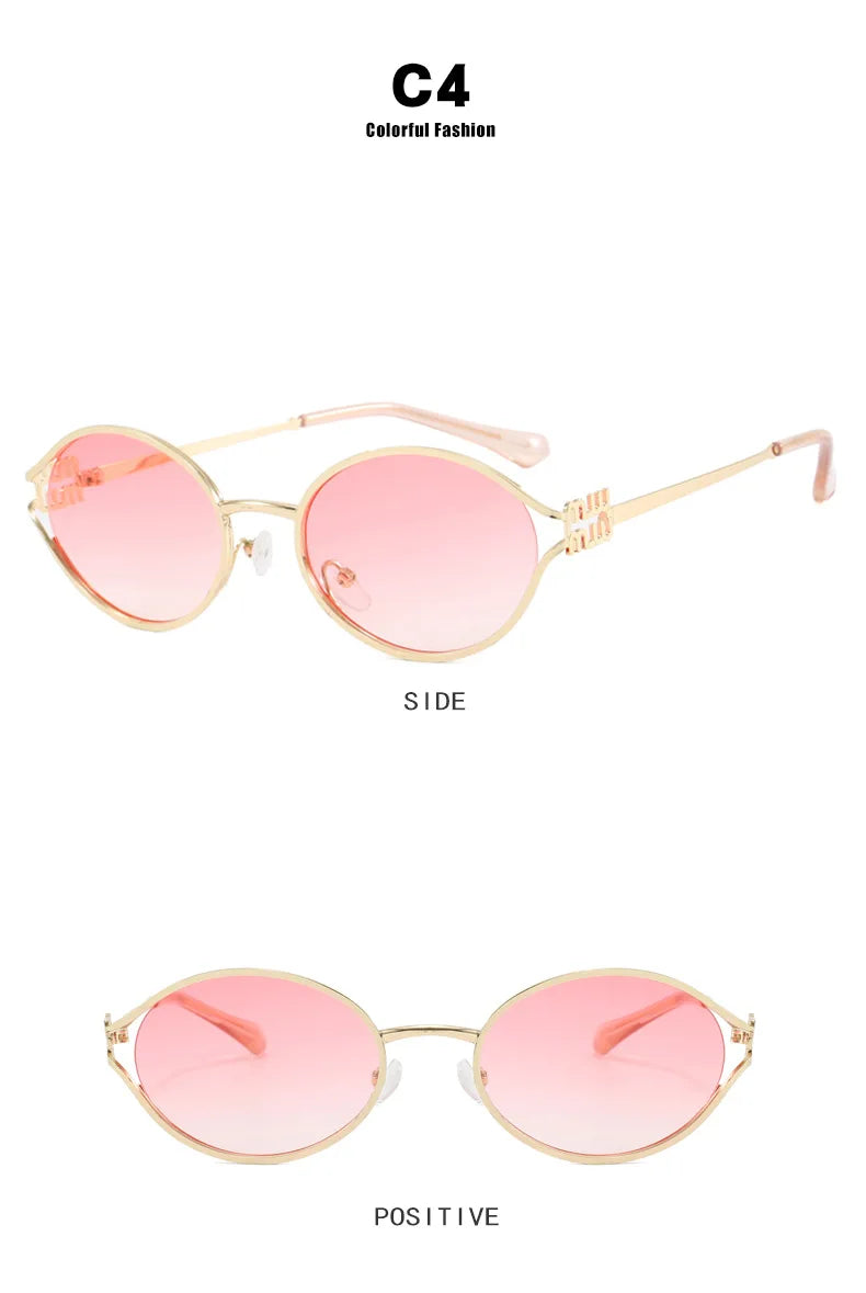 Retro Oval Metal Small Frame Sunglasses Men And Women Hollow Design Brand Sunglasses High-End Luxury Versatile Sunglasses UV400