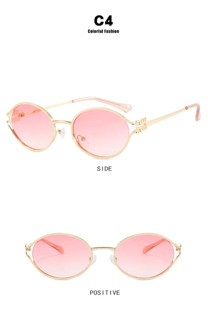 Retro Oval Metal Small Frame Sunglasses Men And Women Hollow Design Brand Sunglasses High-End Luxury Versatile Sunglasses UV400