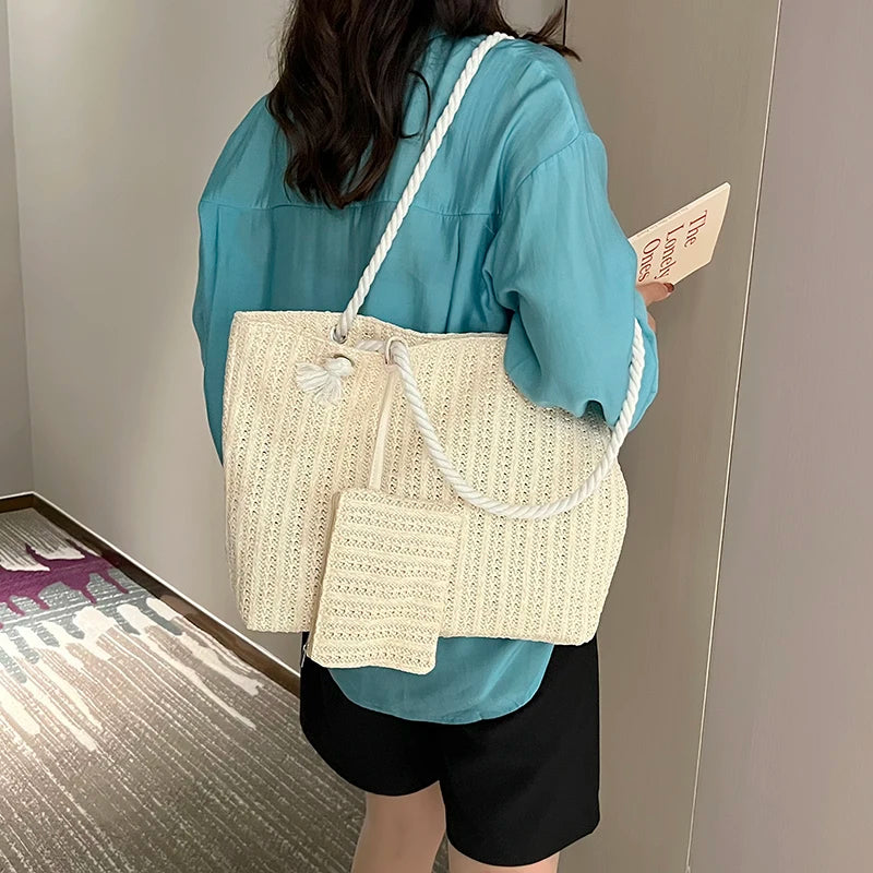 Designer Women Handbags Fashion Large Capacity Straw Tote Bag Summer Beach Bag Casual Bali Big Purse