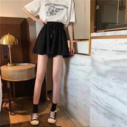 MEXZT 5Xl Summer Shorts Skirts Women Elastic High Waist Casual Wide Leg Shorts Korean A Line Loose Mini Skirt Black Short Pants