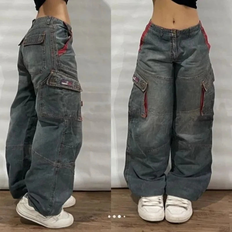 Y2K Fashion Baggy Jeans Denim Cargo Pants Womens Vintage Multi Pocket High Waist New Harajuku Gothic Wide Trouser Streetwear 1 8