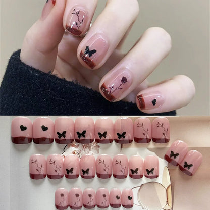 24PCS/SET Cold Black Chess Board Wearing Fake Nails Finished Product Long Full Coverage Acrylic Removable Press on Nails Art Tip PDJ169