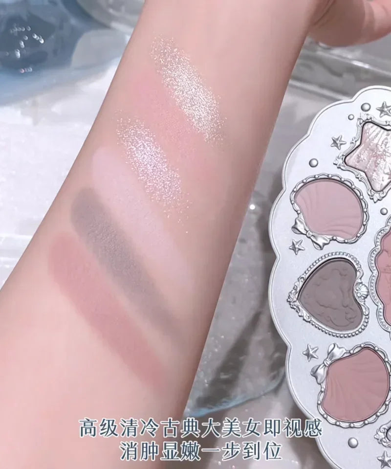 FlowerKnows Shell's Jewel Series Eyeshadow Palette 6Color Matte Shimmer Glitter Eye Makeup Embossing Cosmetics Beauty Eye Shadow