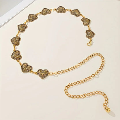 Retro Y2K adjustable metal waist chain, valentine carved retro heart belt decoration, Bohemian punk style fashion accessories. Badiee Stylez