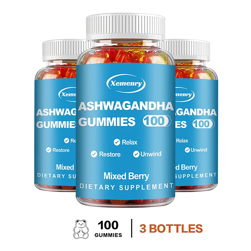 Ashwagandha gummies - Relieve Stress Help with Sleep Support Immune System Health 100 Gummies-3bottles