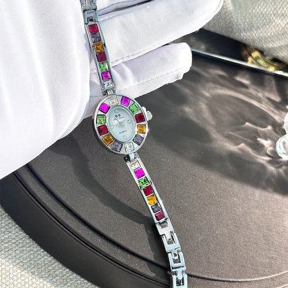 Color zircon advanced sense diamond set women's watch niche bracelet bracelet Small exquisite quartz watch cross-border hot sale