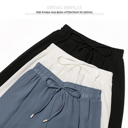 Women Pants Culottes Elastic Wide Leg Irregular Hem Double Layers Korean Trousers Summer Casual Loose Pleated Pants