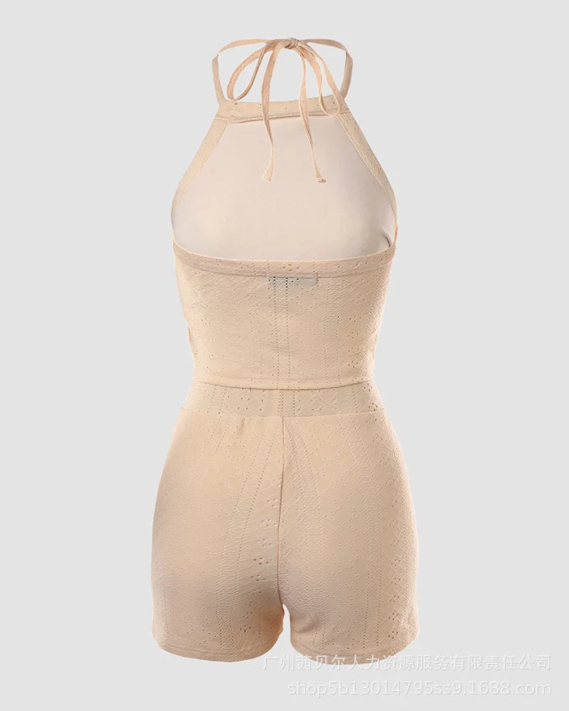 Geometric Patttern Halter Top & Drawstring Shorts Set Sleeveless Tank Top High Waist Shorts Pants 2pcs Clothes Set